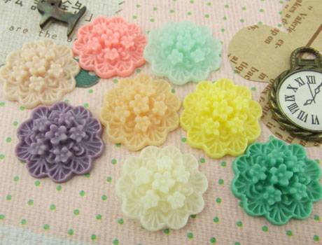 20MM Resin Flower Cameos of Assorted Colour - HD43