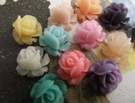 12MM Rose Resin Flower Cabochon of Assorted Colours - HD185