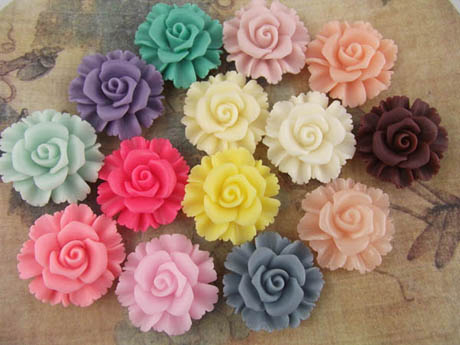28MM Assorted Colour Lace Rose Resin Flower Cabochon - HD 301