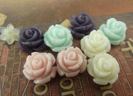 10MM Cabbage Rose Resin Flower Cabochon of Mixed Colors HD 316