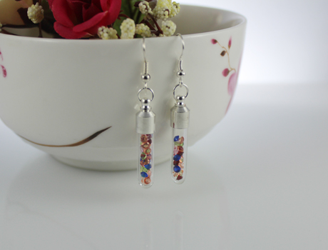 Mini Glass Tube Vial Earrings with Acrylic Diamond Beads inside