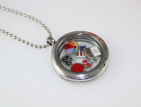 30MM Floating Glass Locket necklace with Mini metal charms inside
