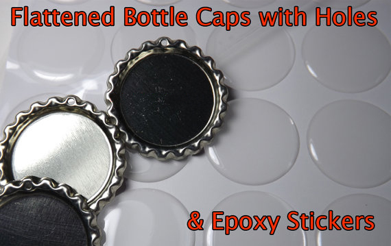 Flattened Bottlecap pendants with epoxy sticker domes
