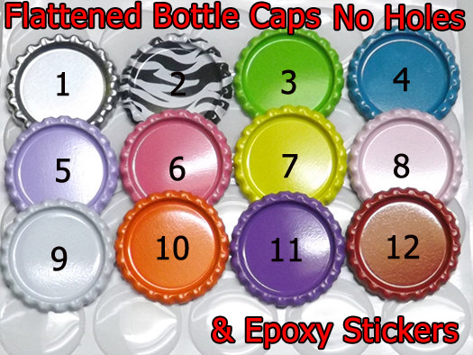 Colors Flattened Bottlecaps No Hole and epoxy stickers 