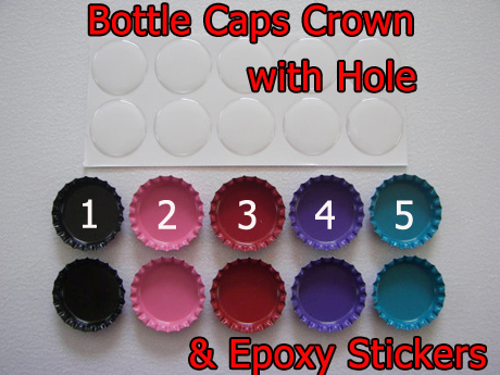 Double sided Color Crown Bottle caps with Hole and Epoxy Stickers
