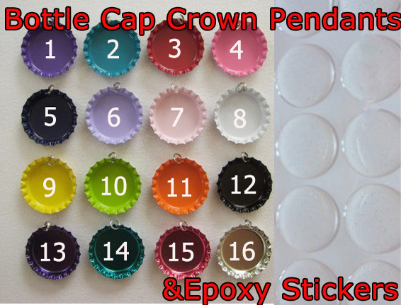 Double sided Color Crown Bottle caps with rings and epoxy sticker