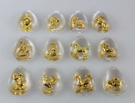 Chinese 12 Zodiac Animals Pendant Beads With gold foil inside