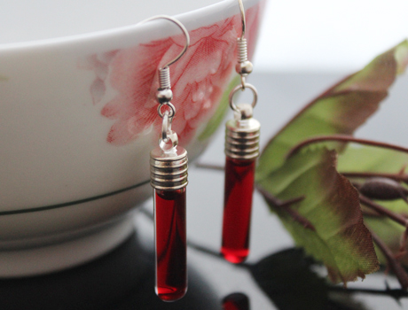 Round Bottom Tube Blood Vial Earrings(6MM Glass Vials,Sold in per pairs)