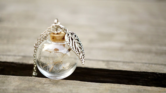 25MM Dandelion Necklace with Leaf Charm