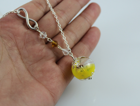 20MM Amber glass orb Dandelion seed necklace