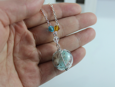 20MM Blue sky Aqua glass pendant Dandelion necklace