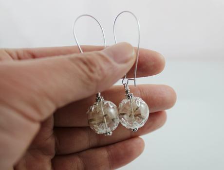 16MM Lampwork glass hollow bead Dandelion seed earrings