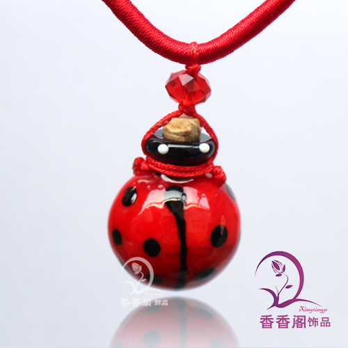 Murano Glass Perfume Necklace Ladybug (with cord)