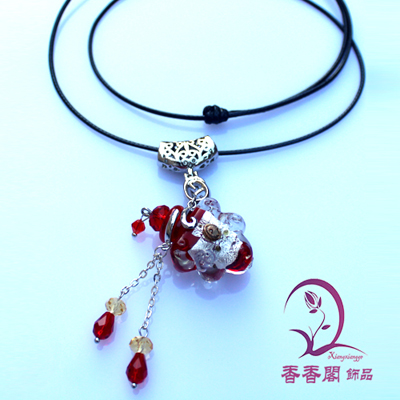 Murano Glass Perfume Necklace Maple Leaf (with cord)