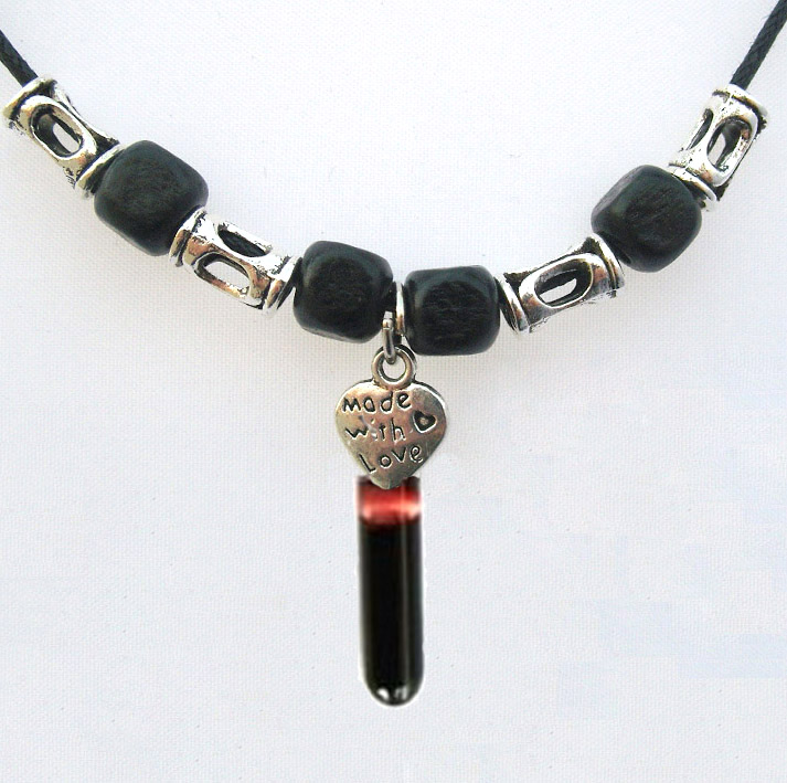 Blood Vial Heart Necklace with Lovers Hearts 