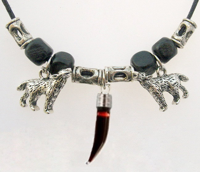 Blood Vial Fang Necklace with 2 wolfs
