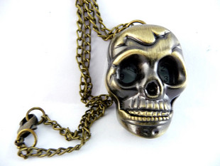 Skull Pocket Watch With Metal Chain(27x34MM,Bronze-plated color)