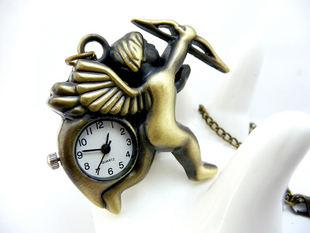 Angel Cupid Pocket Watch With Metal Chain(42x47MM,Bronze-plated color)