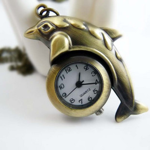 Dolphin Pocket Watch With Metal Chain(33x47MM,Bronze-plated color)