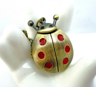 Ladybug Pocket Watch With Metal Chain(27x35MM,Bronze-plated color)