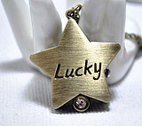 Lucky Star Pocket Watch With Metal Chain(35x36MM,Bronze-plated color)