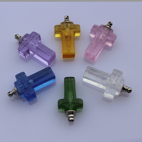 Crystal Plain Perfume Vials Cross(16x19MM,assorted colors)