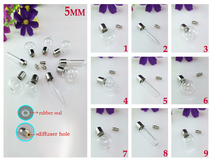 5MM Perfume Bottle Pendant With Diffuser Hole(Preglued nickel-plated screw caps)