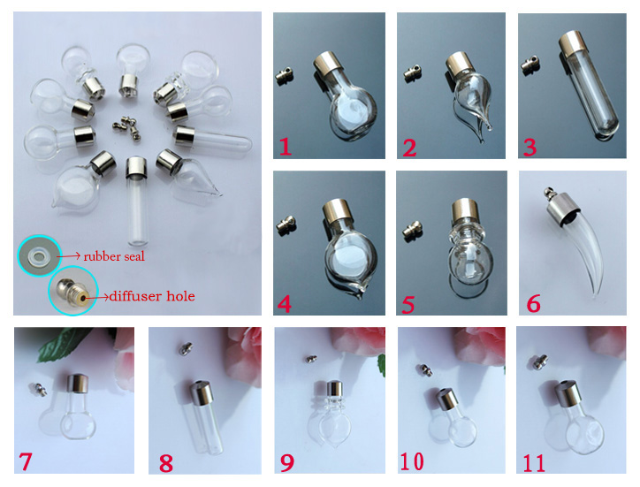 8MM Perfume Bottle Pendant With Diffuser Hole(Preglued nickel-plated screw caps)