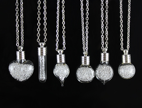 6/8MM Clear Glass Vial Necklace With Crystal Rhinestone Inside