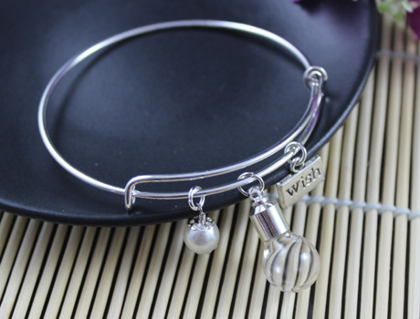 Alex and Ani Inspired Expandable Silver Bangles With Preglued Screw cap Glass Vials