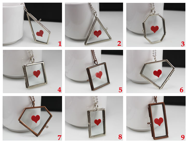 Glass Lockets Necklace with Red Heart inside