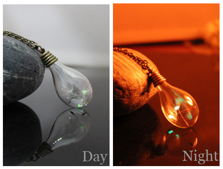 31x18MM Glass Tear Drop Glowing Dandelion Seed Necklace