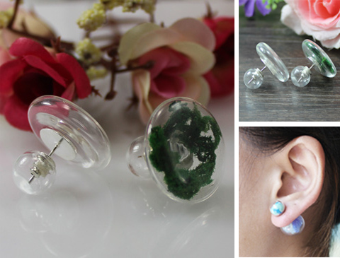 6 Designs Double sided glass Globe earring(sold in per pair)