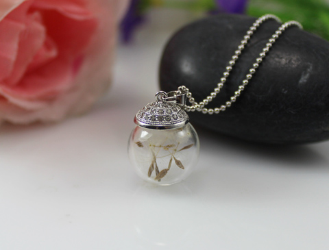 16MM Real Dandelion seed Glass Ball necklace