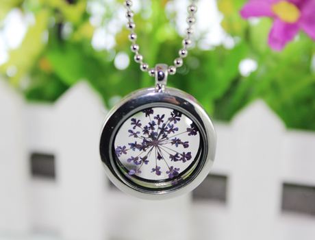 30MM Glass Floating Locket necklace with real dry Flower inside