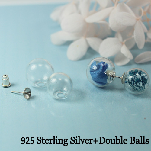 Double Sided Glass Ball 925 Sterling Silver Earring (sold per pair)