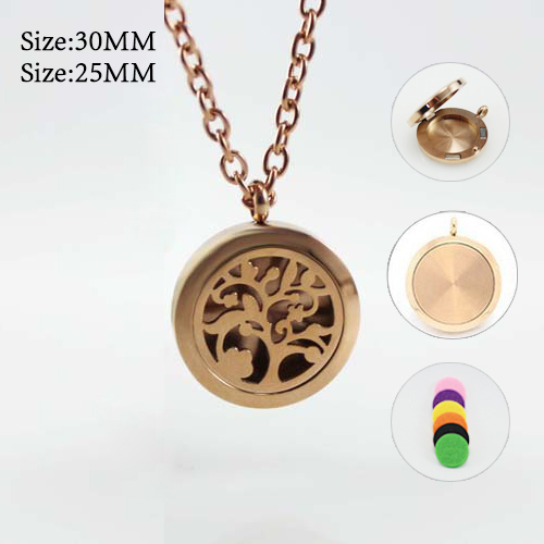 25/30MM Rose Gold Tree of Life Diffuser Locket Necklace