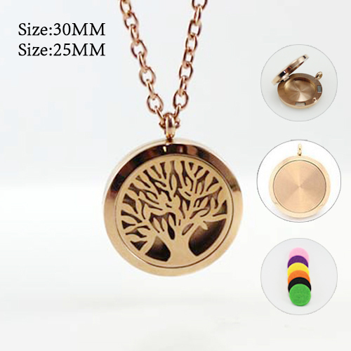 25/30MM Rose Gold Tree of Life Perfume Locket Necklace
