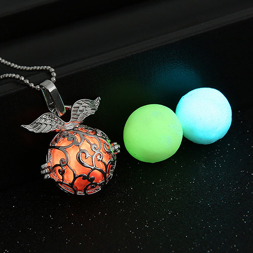 30MM Angel Wing Ball Locket Glowing in Dark Necklace