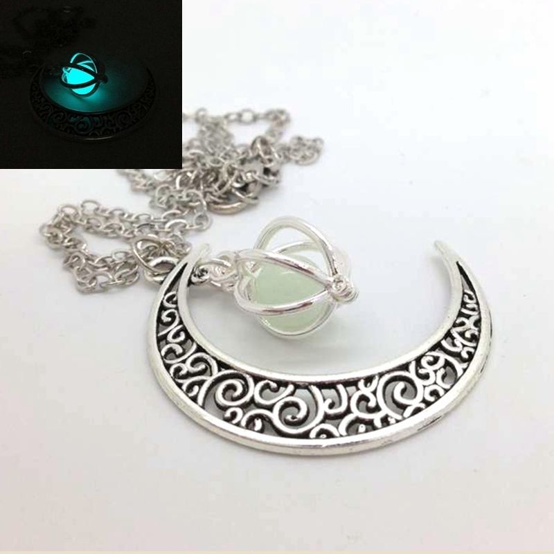 Crescent Moon locket Glowing necklace