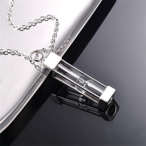Stainless Steel Hourglass Glass Cremation Jewelry Urn Pendant Necklace