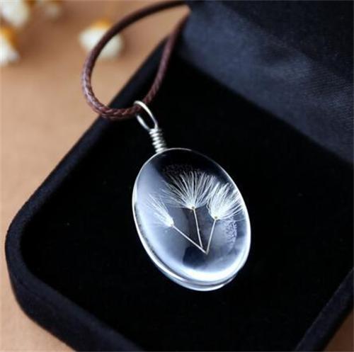 Glass Oval Real Dandelion Seed necklace 