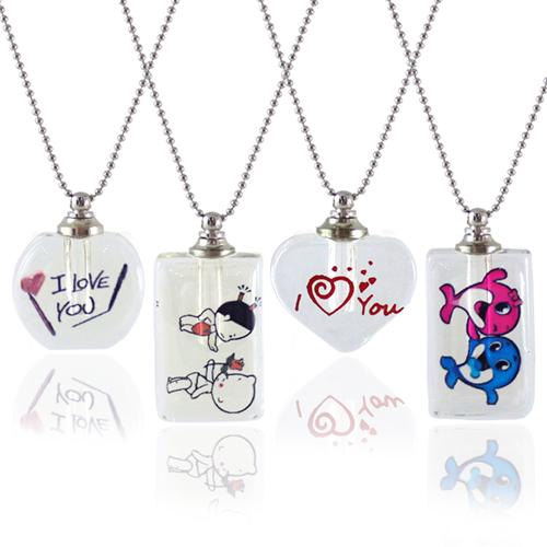 Love Heart Crystal Vial Pendants Necklace 