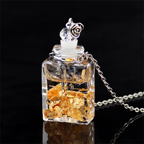 Glass Bottle with Gold Foil Inside Necklace 